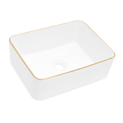 16X12 Inch Ceramic Rectangular Vessel Bathroom Sink White - Modern, Stain-, Above Counter Installation Modern Stain , Mount