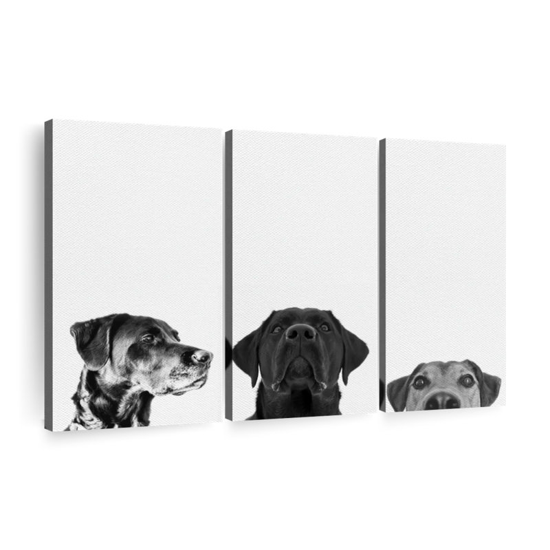 Adorable chiots sur toile, ensemble de 3 pièces, H 32 po x l 50 po x P 1,25 po