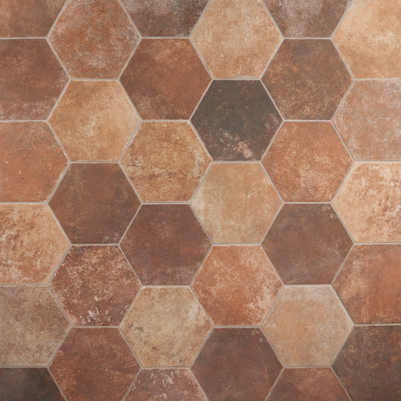 Carreau de sol en porcelaine hexagonale mat 8 po Vesuvius (9,84 pieds carrés / caisse), Rouge