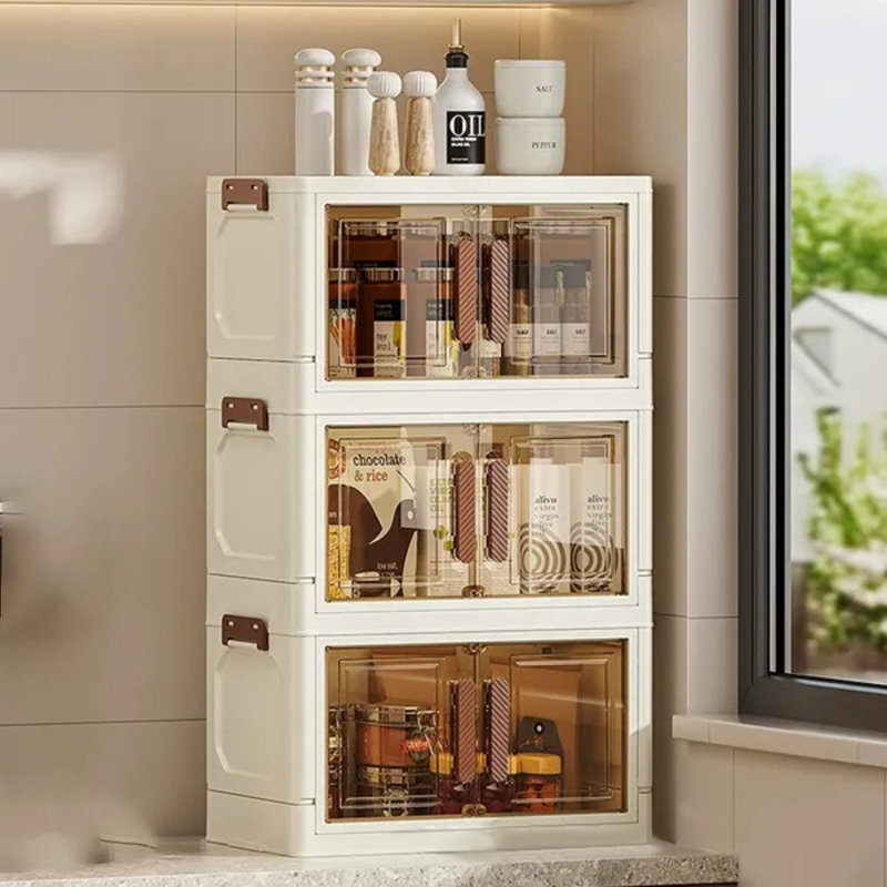Foldable 3-layer Storage Cabinet - Collapsible Space-saving Organizer With Transparent Doors - Ideal For Home, Bedroom, Bathroom, Wardrobe Storage