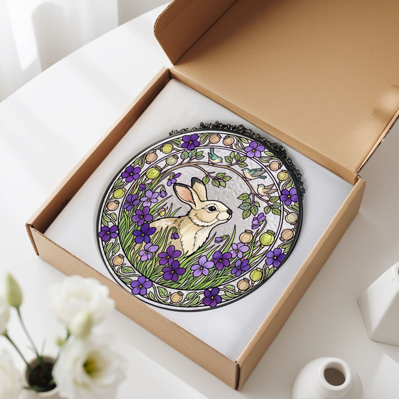 Panneau de vitrail Spring Lapin, 7.8"H