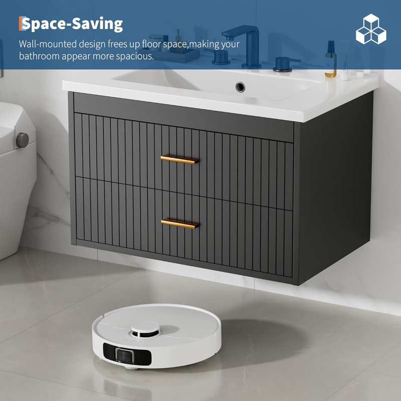Meuble-lavabo mural flottant Modern, 24", Noir
