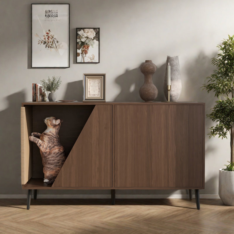 Table d'appoint style Mid-Century en noyer avec rangement à ressort