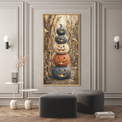 «Stacked Jack O Lantern Pumpkins», récolte d'Halloween, très grandes photos, impression sur toile encadrée
