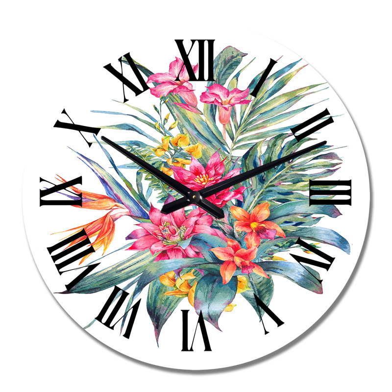 Bouquet de fleurs rouges tropicales - Horloge murale tropicale, Moyen