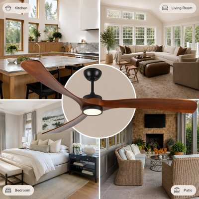 72-Inch Solid Wood Ceiling Fan with Integrated LED Light