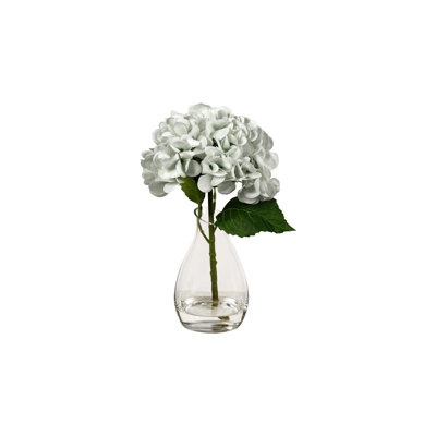 White Real-touch Hydrangeas In Teardrop Glass Vase