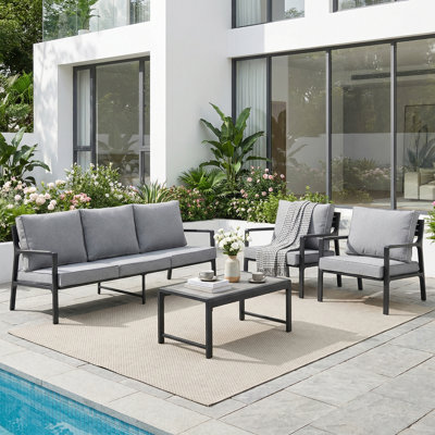 Ensemble de conversation d'extérieur en aluminium pour 5 personnes avec coussins