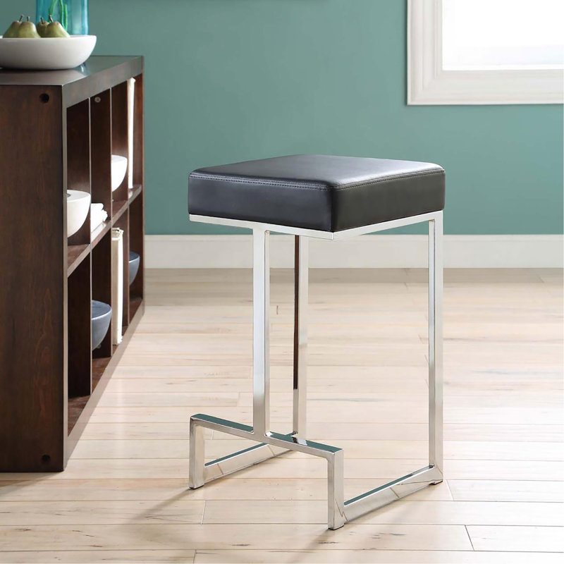 Tabouret carré rembourré Ehrlich, Gris, Tabouret de comptoir (assise de 25 po de hauteur)