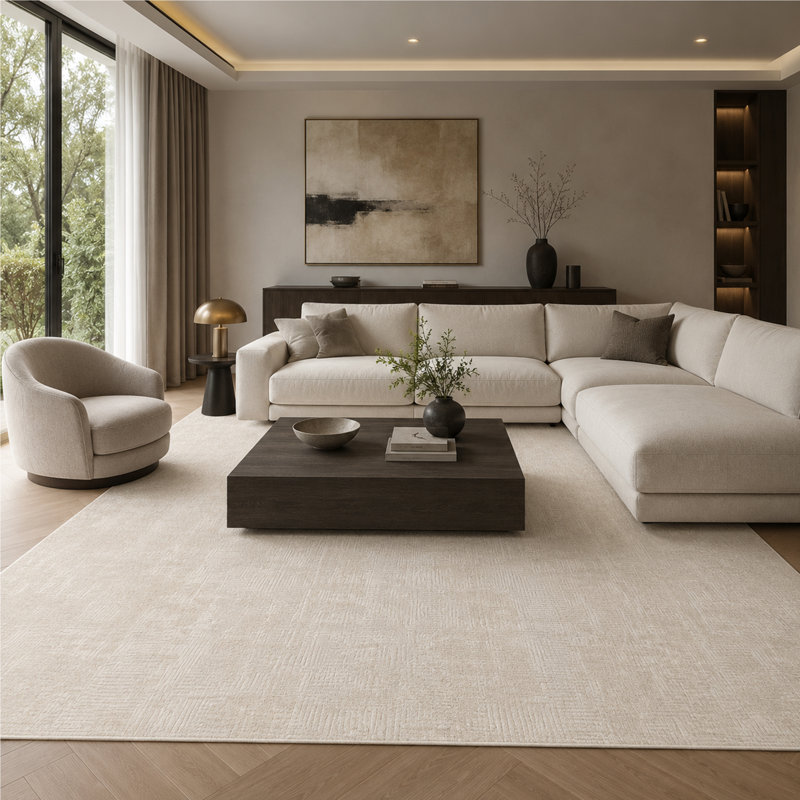 High-Quality Hand-Knotted Beige Area Rug, Rectangle 8' x 10'