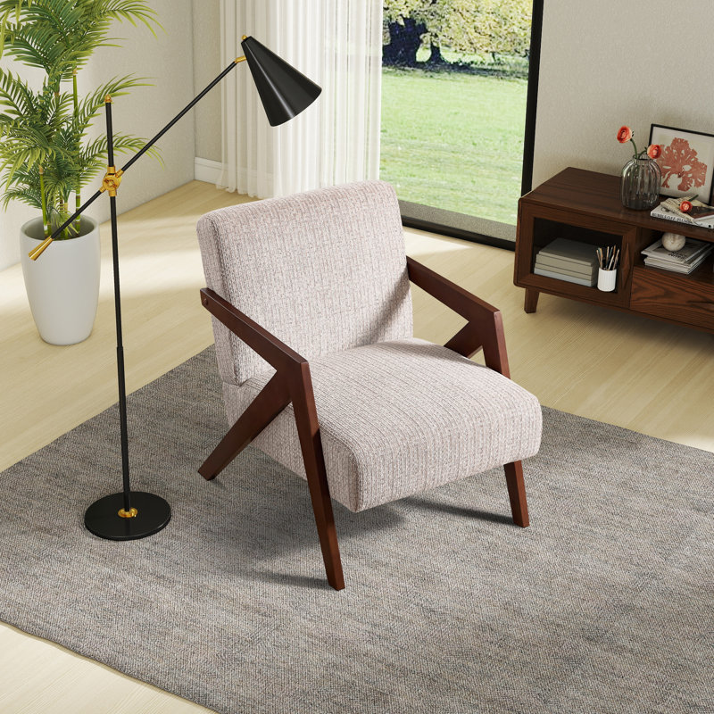 Chaise d'appoint moderne 30,5 po avec accoudoirs souples et pieds en bois massif (ensemble de 7), Beige