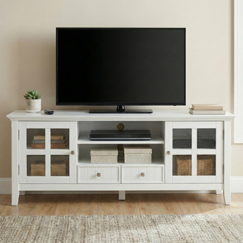 Meuble télé en bois massif Acadian, Blanc