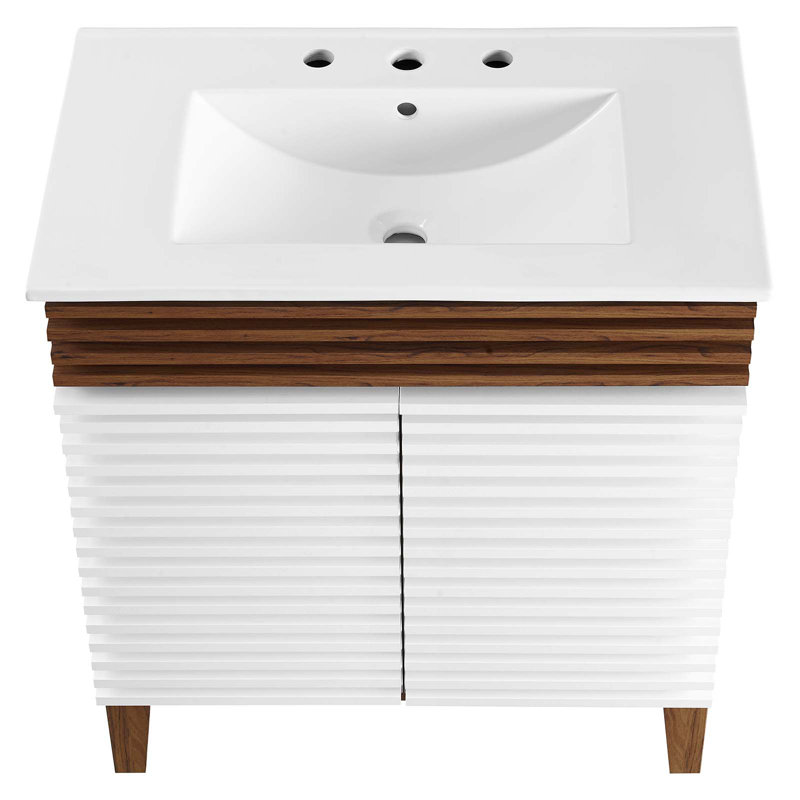 Render 30" Bathroom Vanity Cabinet, White/Walnut
