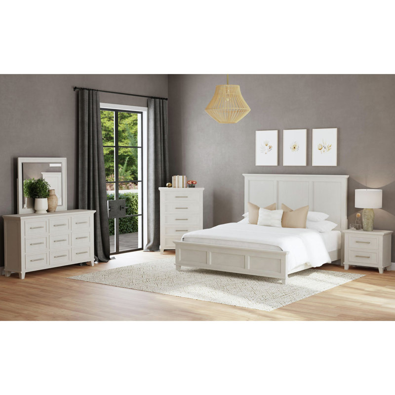 Ensemble de chambre à coucher 5 pièces Nhek, Grand, Ivoire