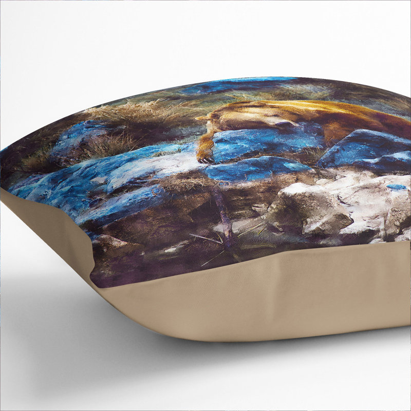 Resting Grizzly Bear Square Throw Cushion, 55cm H x 55cm W x 20cm D, Stone