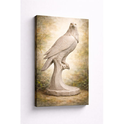 Eagle Statue Canvas Wall Art Majestic Bird Sculpture Artwork for Living Room Office Rustic Nature Decor 16x24 Inch Canvas Print - Ready to hang