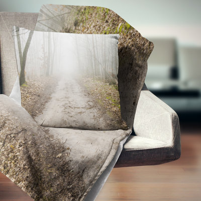 Straight Forest Road in Fall Landscape Photo Pillow