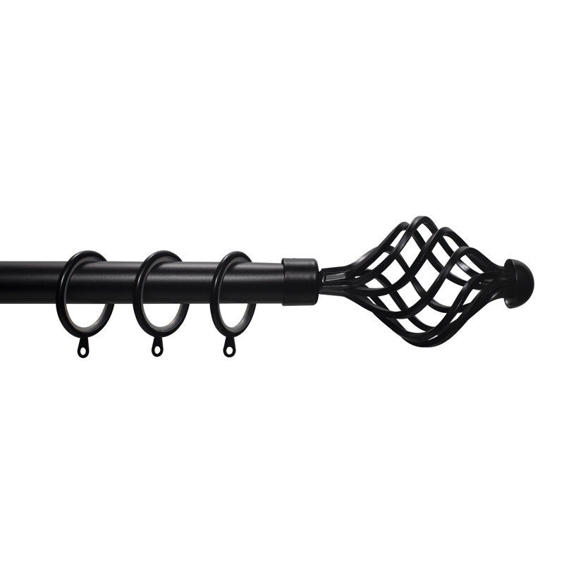 Gloria Steel Adjustable 0.28cm Single Curtain Pole, 6cm H x 360cm W x 6cm D, Matt Black