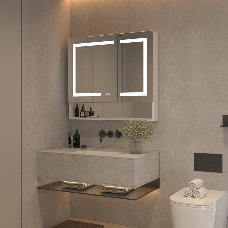 Armoire à pharmacie à fixation en surface avec 4 tablettes réglables Kolambe, H 32 po x l 36 po x P 5,25 po, Aluminium
