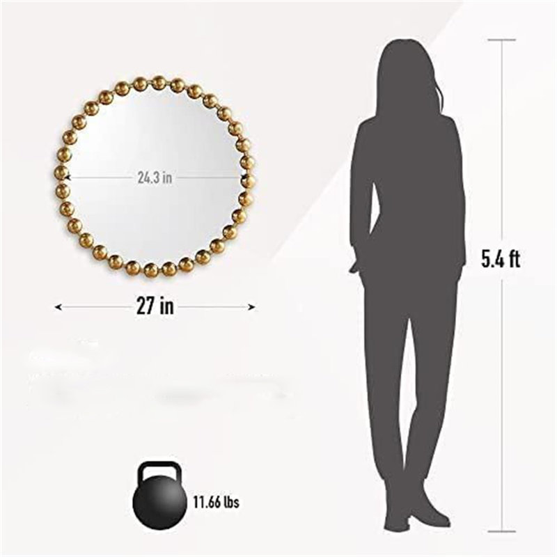 Metal Spherical Frame Circular Mirror, Gold