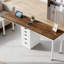 Bureau d'ordinateur, poste de travail pour deux personnes, finition de bureau en bois rétro, poignées rainurées sans effort, pieds de table épais, patins de pieds réglables, bois brun et blanc rustique, bureau de 78,7 pouces
