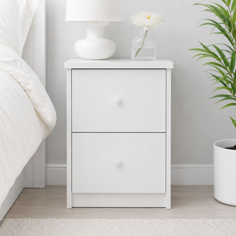 Ingrassia 2-Drawer Bedside Cabinet, Nightstand, End Table, Smooth-Glide, White