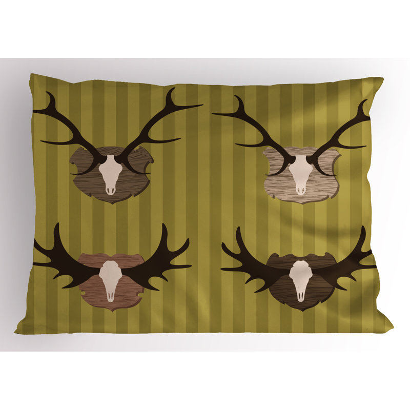 Khaki Multicolor Deer Trophy Microfiber Pillow Sham Set