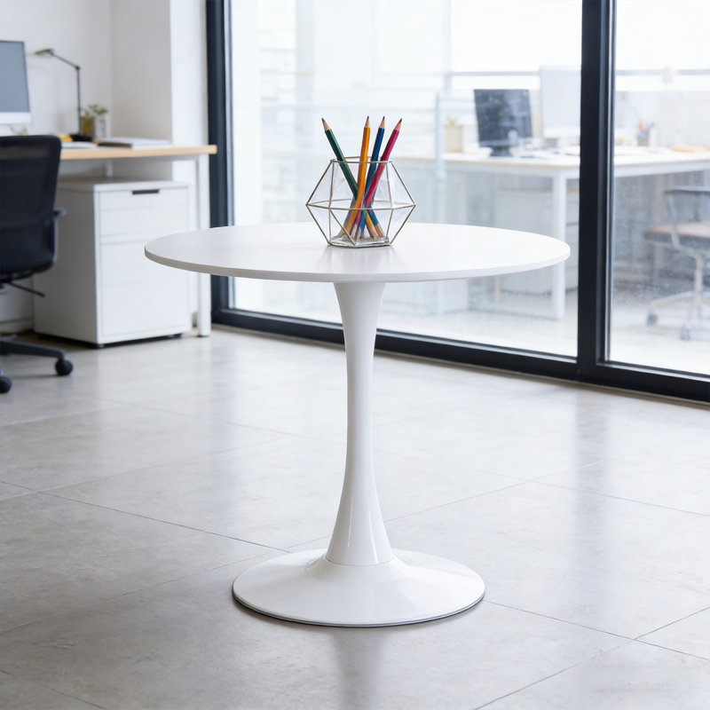 24 Inch Round Table, Modern Dining Table, MDF Top and Steel Base Tulip Round Kitchen Table, Kitchen Table, Coffee Table for Living Room