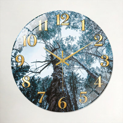 Forest Sky Modern Decorated Glass Wall Clock Home Decor Art-23.6"