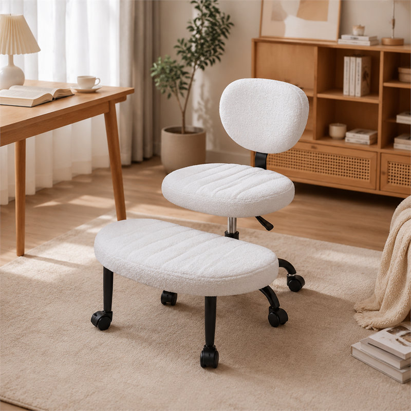 Chaise ergonomique à double couche, chaise à genoux en mousse à mémoire de forme rotative et réglable en hauteur, chaise de méditation de bureau multi-positions à support lombaire en forme de croissant