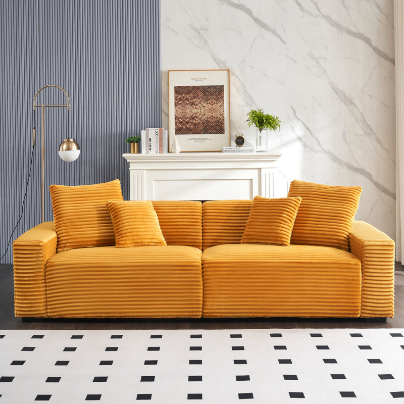 4 4 pièces en velours côtelé orange de 105,39 pouces avec 4 coussins décoratifs, intérieur doux pour un espace douillet de 105,39 pouces, 4 pièces en mousse dense pour un salon agréable