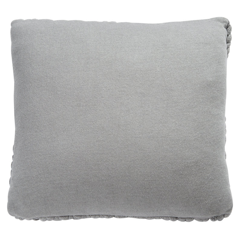 Gray Knit Square Decorative Accent Pillow with Braided Embellishment