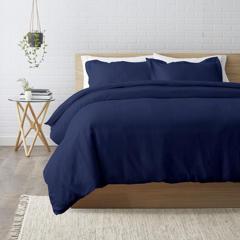 Frazier Modern & Contemporary 100% Linen Duvet Cover, Slate Gray, King Duvet Cover + 2 King Shams