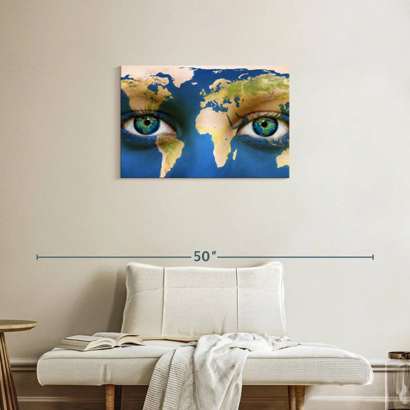 Aliaz Blue Eyes World Map, 20" H x 30" W