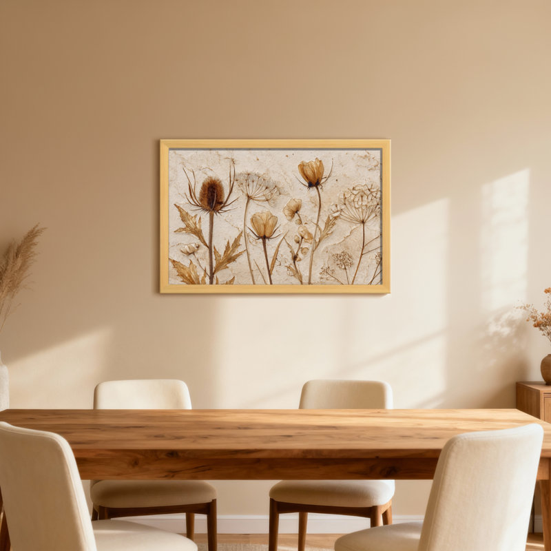 Plantes et fleurs pressées sur fond texturé, H 20 po x l 30 po, Toile tendue, Ne s’applique pas