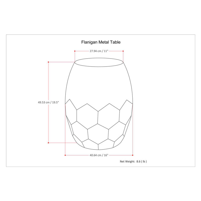 Flanigan 16"W Metal Transitional End Table with Drum Design and Honeycomb Pattern, Assembled, Antique Silver