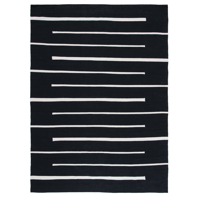 Tapis rayé en coton tissé à la main Estremera, Rectangle 8 pi x 10 pi