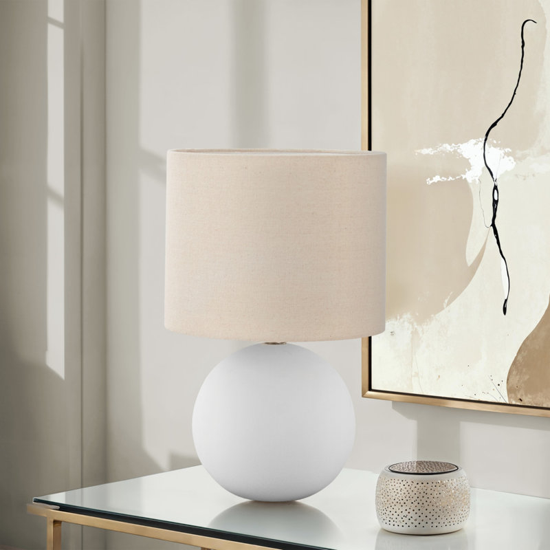 H 16 po, lampe de table, abat-jour crème, céramique crème, globe chic, lampe de table