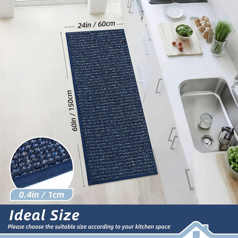 Tapis de cuisine super absorbants antidérapants 24 po x 60 po, Bleu