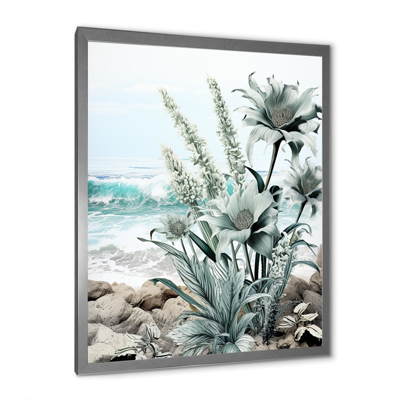 Plage bord de mer Flora I - Art mural nautique et plage, salon, H 40 po x l 30 po x P 1,5 po, Cadre photo argenté