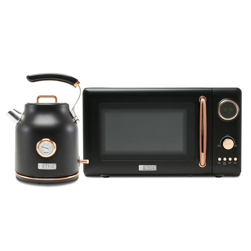 Haden 700W Microwave Oven and 1.7L Electric Kettle Kitchen Appliance Set, Black