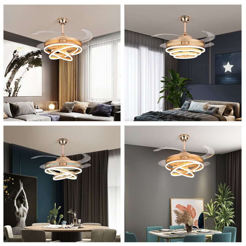 Ventilateur de plafond rétractable 42 po Dontavius, Or