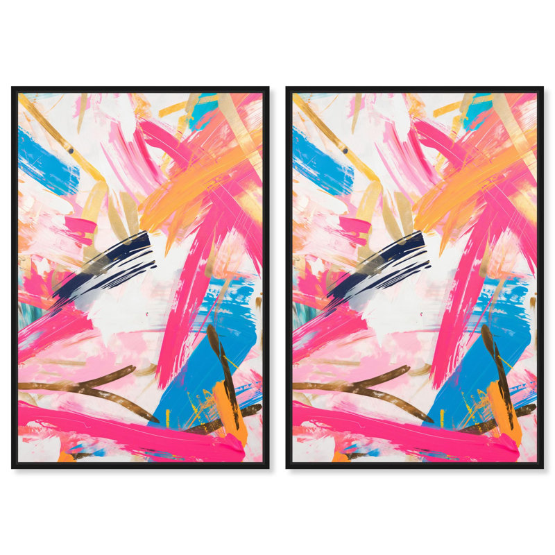 Exuberant Language Canvas Print Modern Abstract Art Set by Art Remedy, Black Frame, 10 x 15, H 37 po x l 25 po