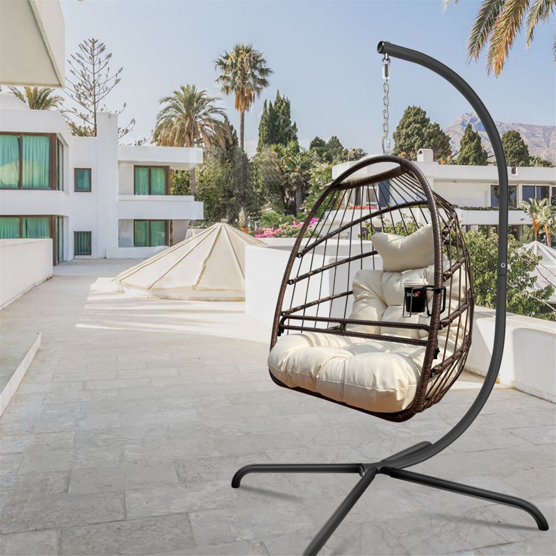 Patio Chair With Stand, Cushion And Cup Holder, Beige
