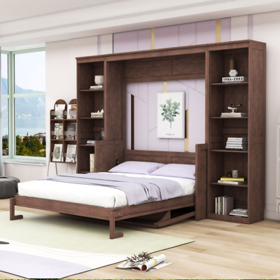 Lit escamotable en bois avec rangement spacieux