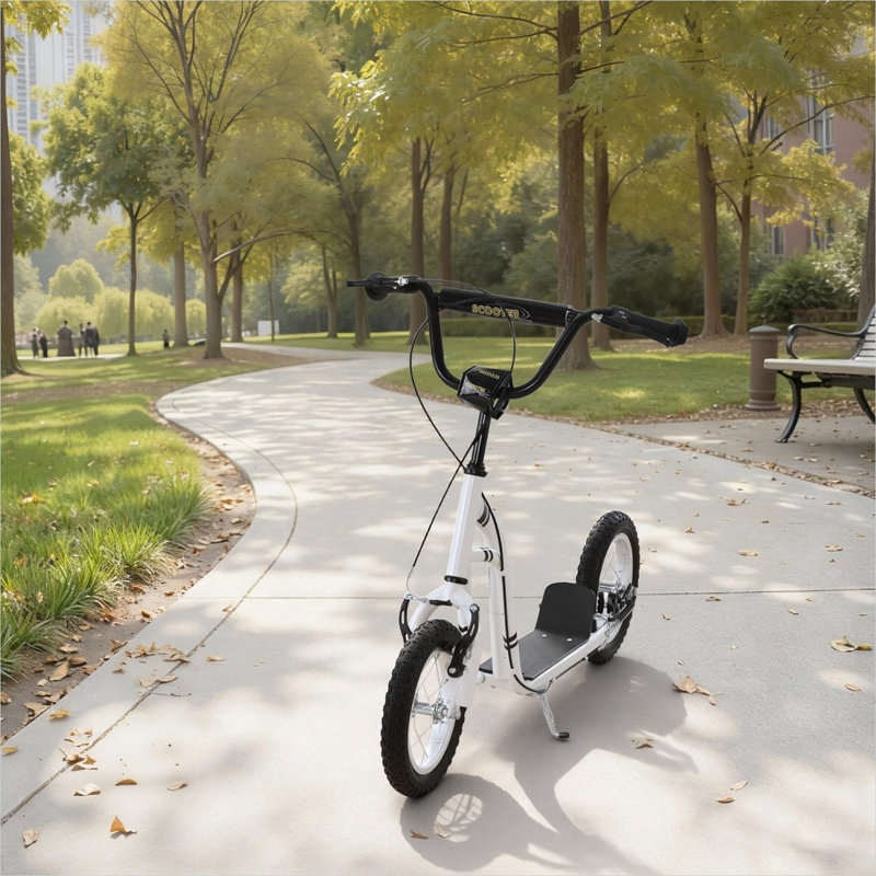 Scooters réglables pour enfants en blanc, 47,2 x 22,8 x 33,5 po avec cadre en acier pour l'espace extérieur