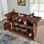 Bar American Home Savannah - Bois massif au fini brun rustique avec rangement intégré, porte-bouteilles et armoires à boissons verrouillables