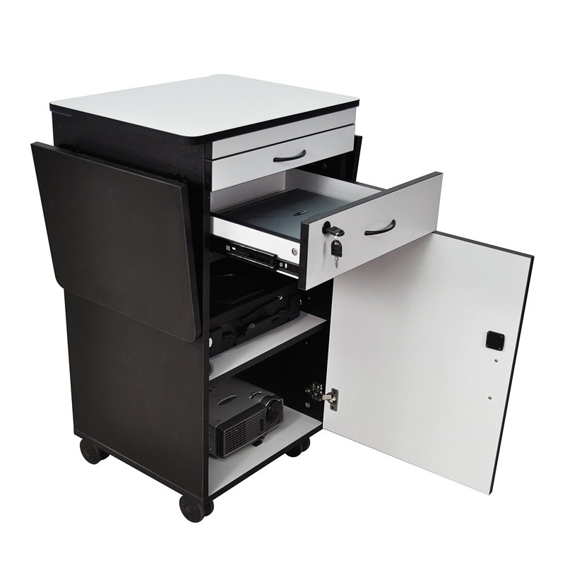 Luxor Dual-Tone Mobile Projector Cart with Lockable Storage, Black & White