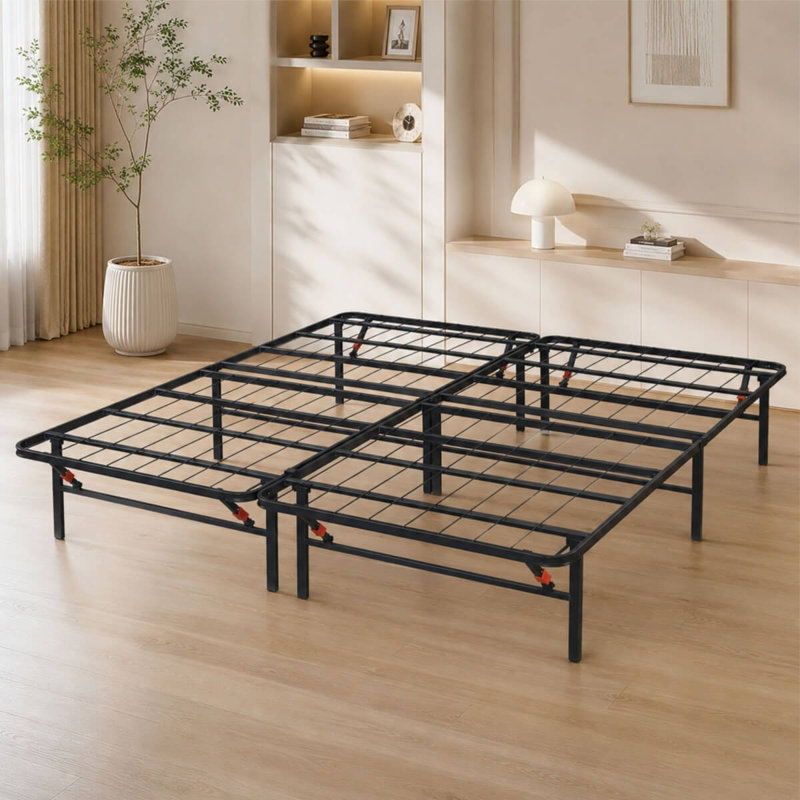 Cadre de lit plateforme en métal pliable et robuste pour lit king