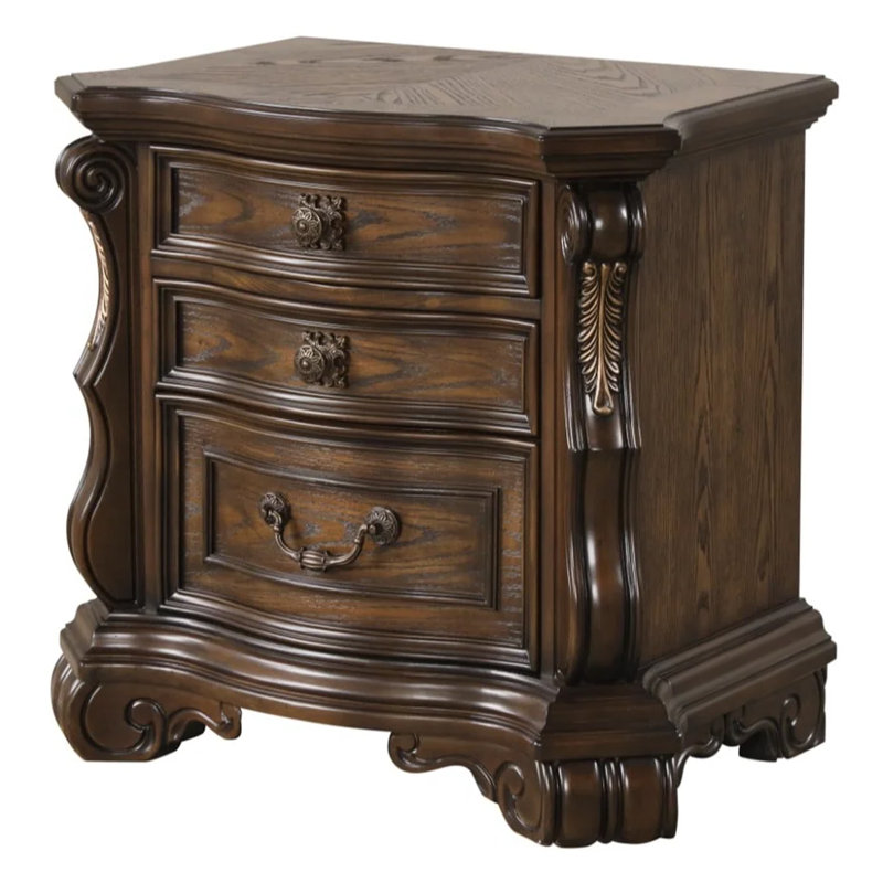 Table de chevet Leova, 2 tiroirs, USB A-C, bois brun foncé de 31 pouces